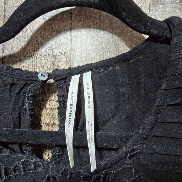 Anthropologie Black Clementine Eyelet Ruffle Lace Blouse - Picture 4 of 5